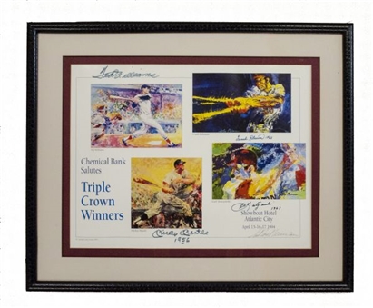 Leroy Neiman Baseball "Triple Crown" Painting Signed By Mantle, Williams, Yaztrsemski, and F.Robinson